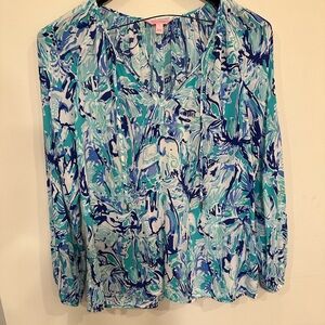 Lilly Pulitzer Women's Blue and Green Elephant Top